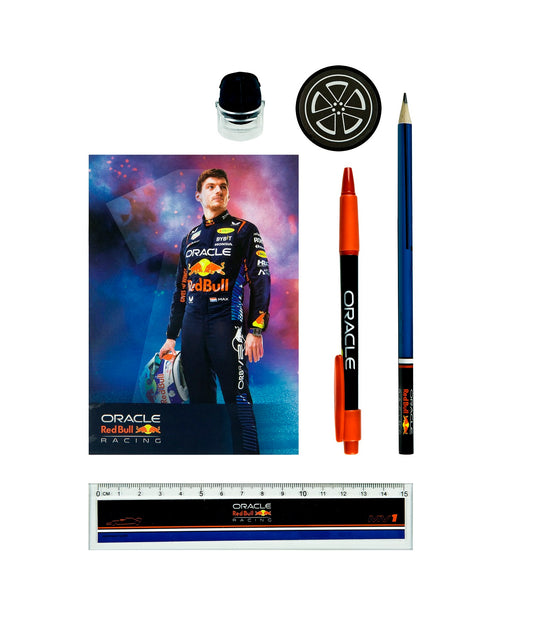 Max Verstappen writing set in pvc bag : pencil, ballpen, ruler, sharpener, 3D eraser, notebook A6 20 sheets